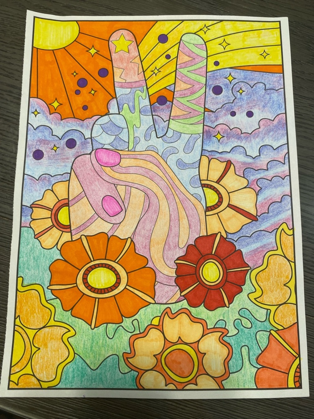 Peace Sign Floral Wall Art Print - Multicolor